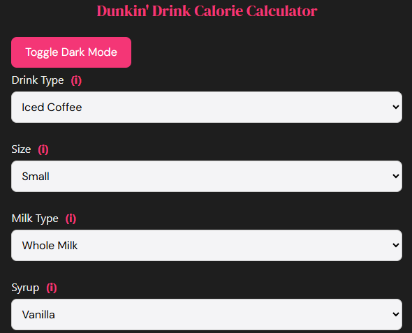 dunkin drink calorie calculator