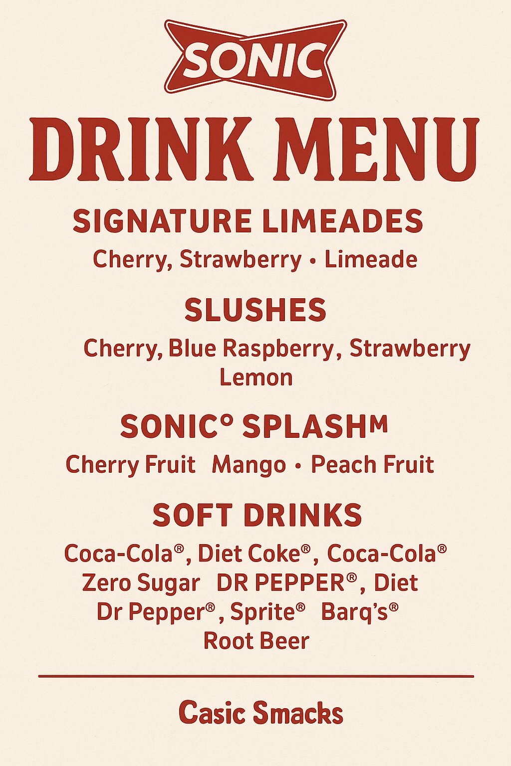 Sonic Drink Menu